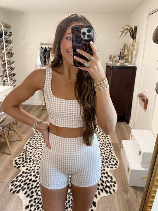 Beige Gingham Athletic Set